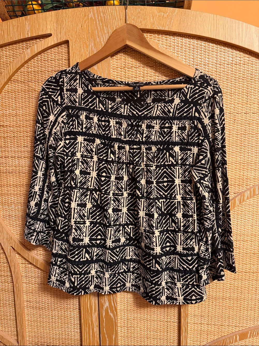 Lucky Brand Black and Cream Geometric Print Blouse